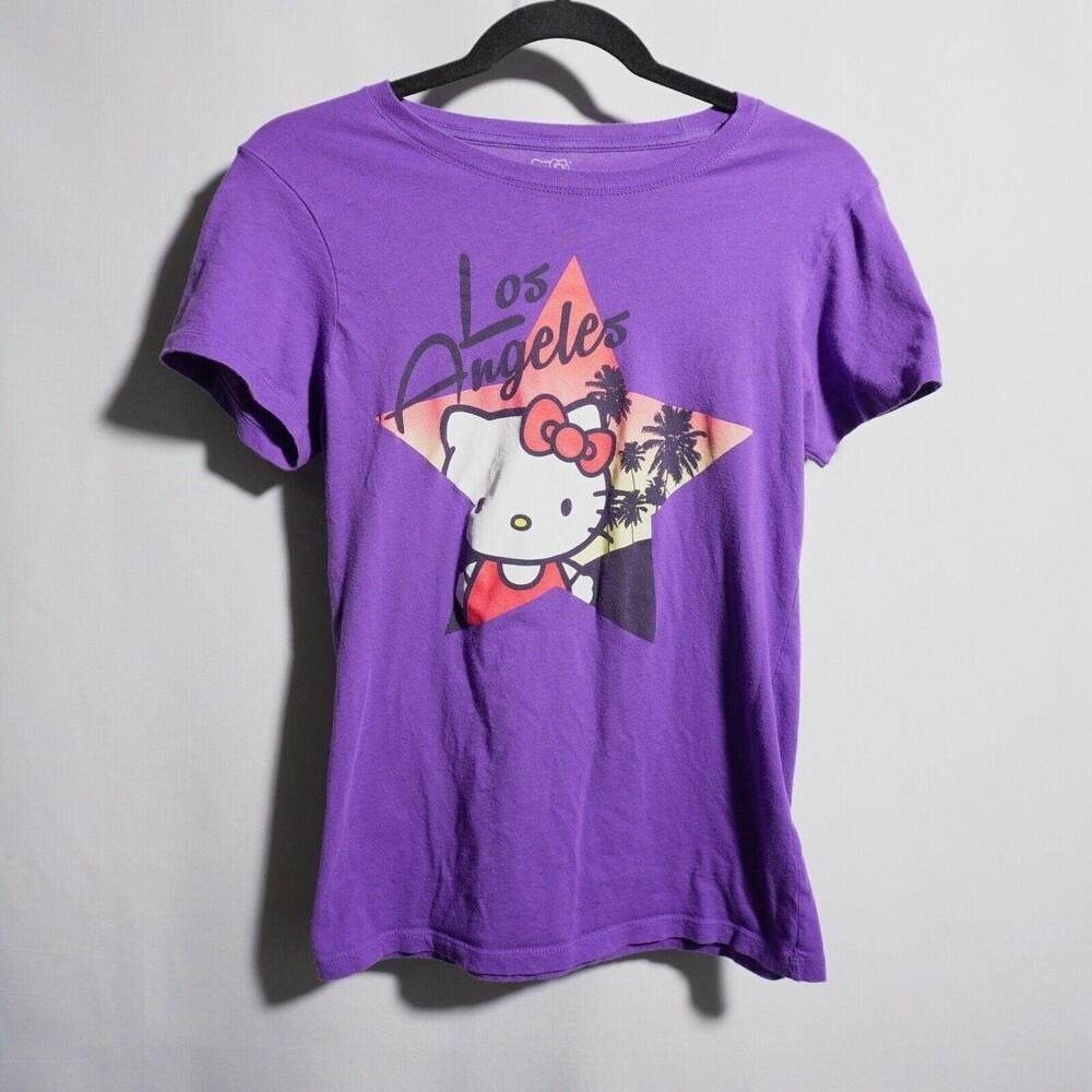 Hello Kitty x Mighty Fine Los Angeles LA Purple Star Palm Tree T Shirt Juniors M
